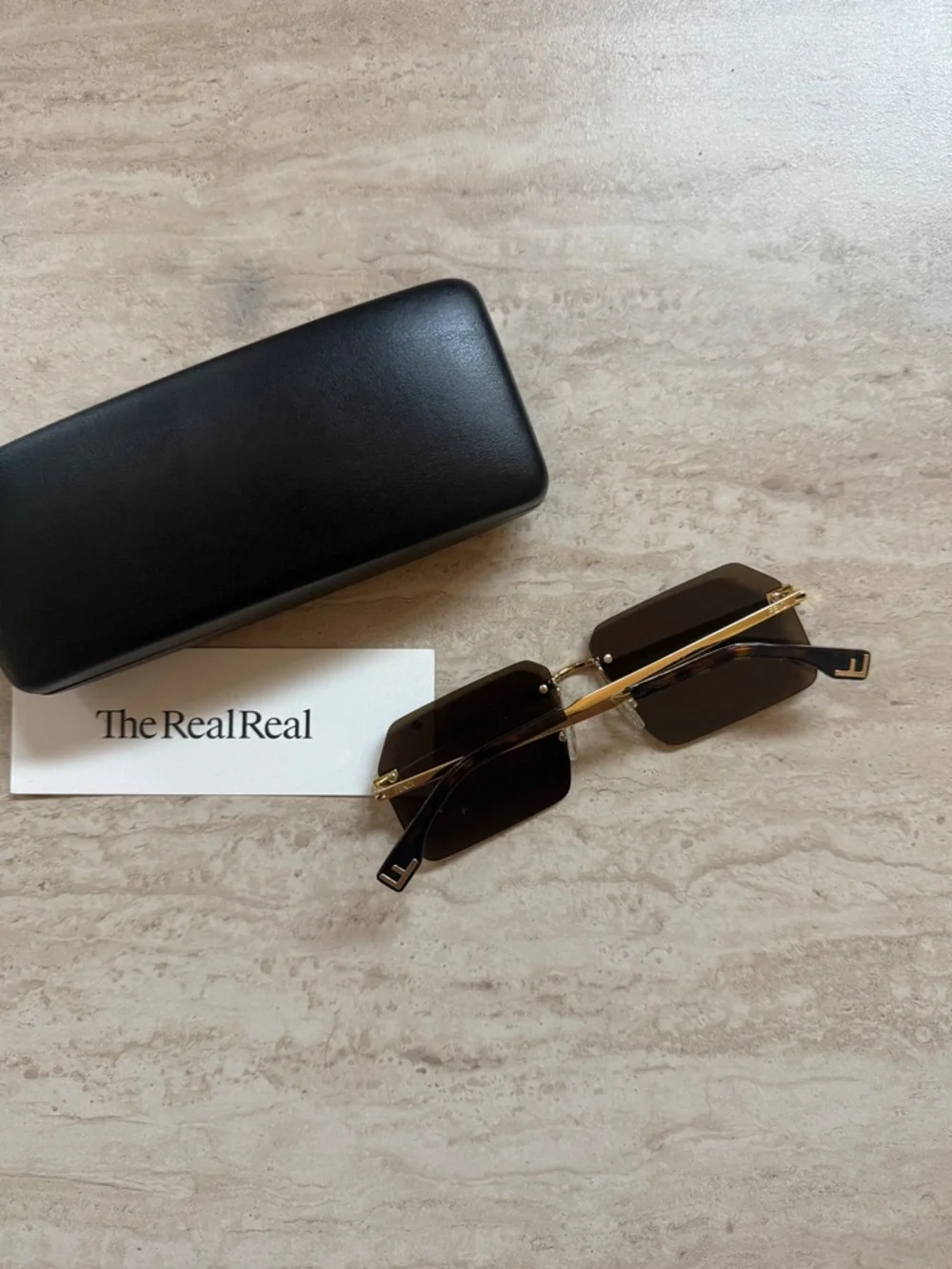 Fendi Rimless Square Sunglasses in Brown and Gold
